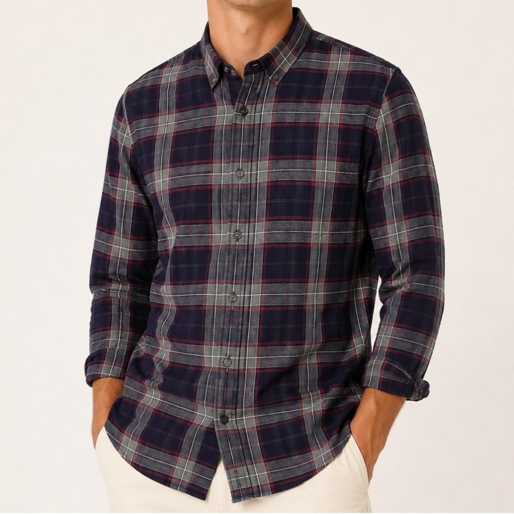 UNTUCKit Button Down Shirt Mens XL Blue Burgundy Plaid Cotton Long Sleeve